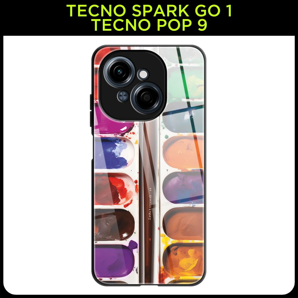 Стеклянный чехол на Tecno Spark Go 1/Tecno POP 9 / Техно Спарк Го 1/Техно ПОП 9 с принтом "Детская акварель" #1