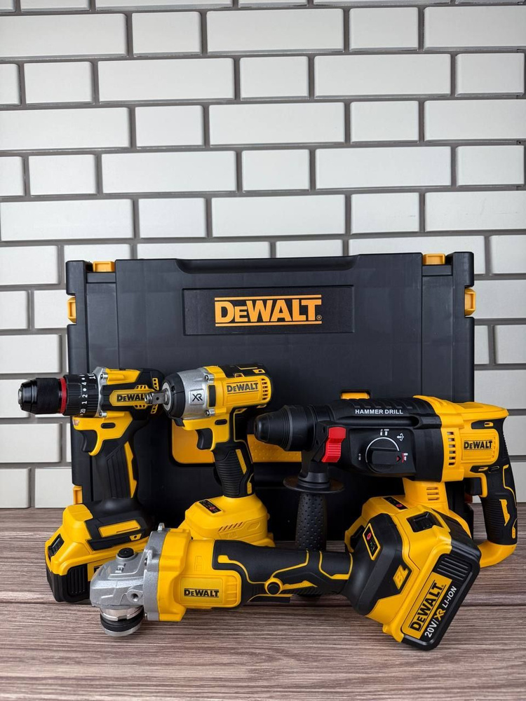 Набор электроинструментов аккумуляторных бесщеточных DeWalt 4в1 в комплекте 4 мощных АКБ 20V / болгарка #1