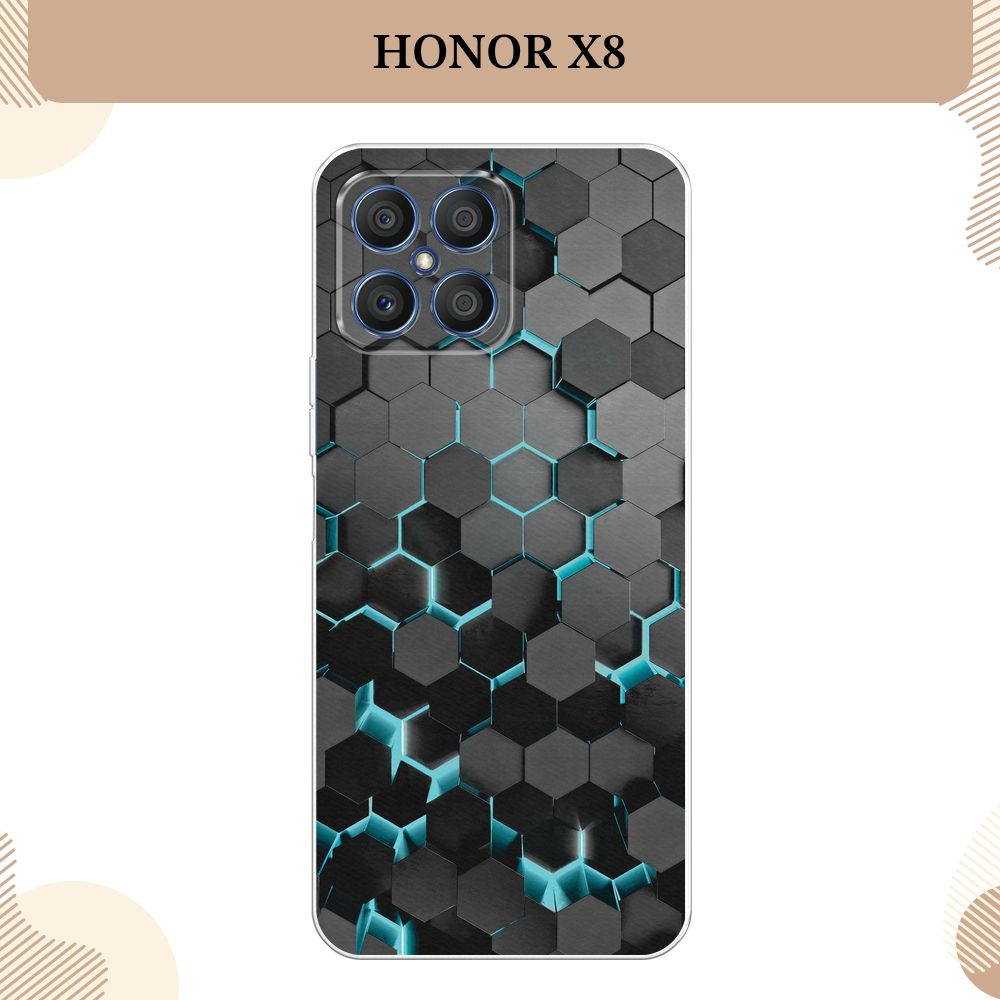 Силиконовый чехол на Honor X8 / Хонор Х8, Соты бирюзовые #1