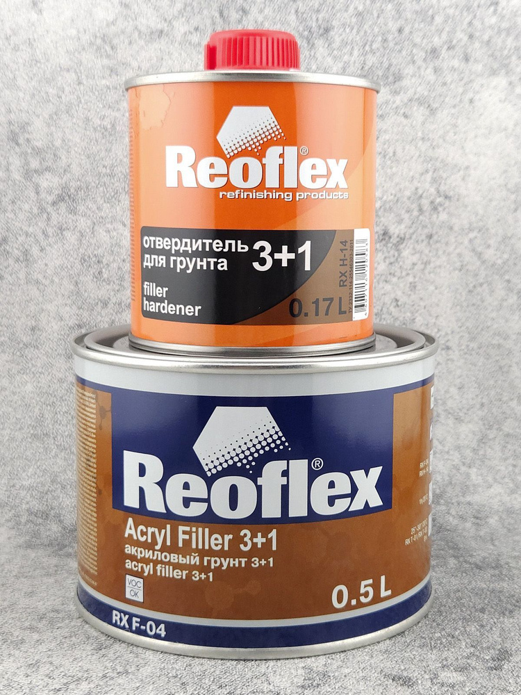 Грунт REOFLEX 2K Acryl Filler 3+1 акриловый серый, комплект банка 0,5 л. + отвердитель 0,167 л., RX F-04 #1