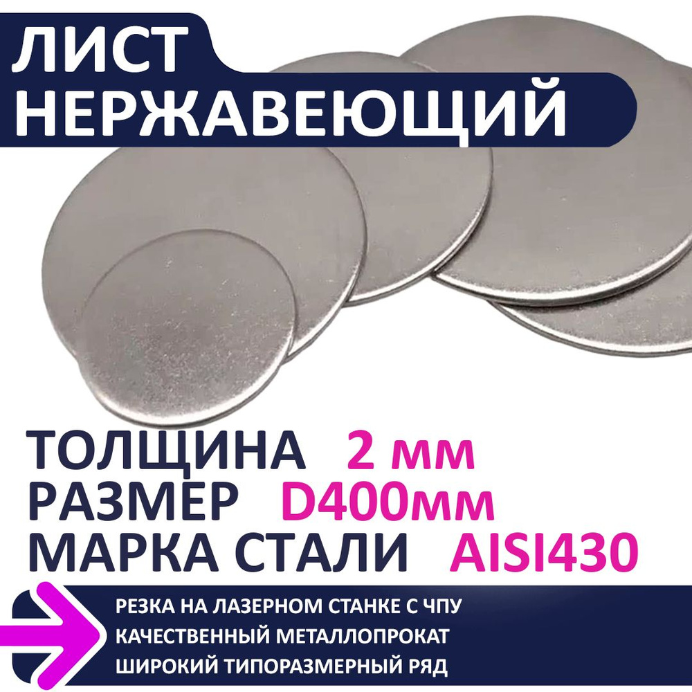 Лист нержавеющий AISI430 D400мм 2,0 мм #1