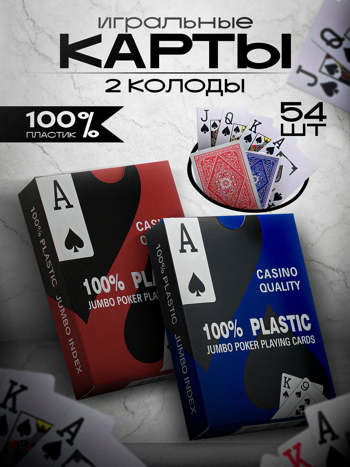 Игральныекартыпластиковые54шт.2колоды