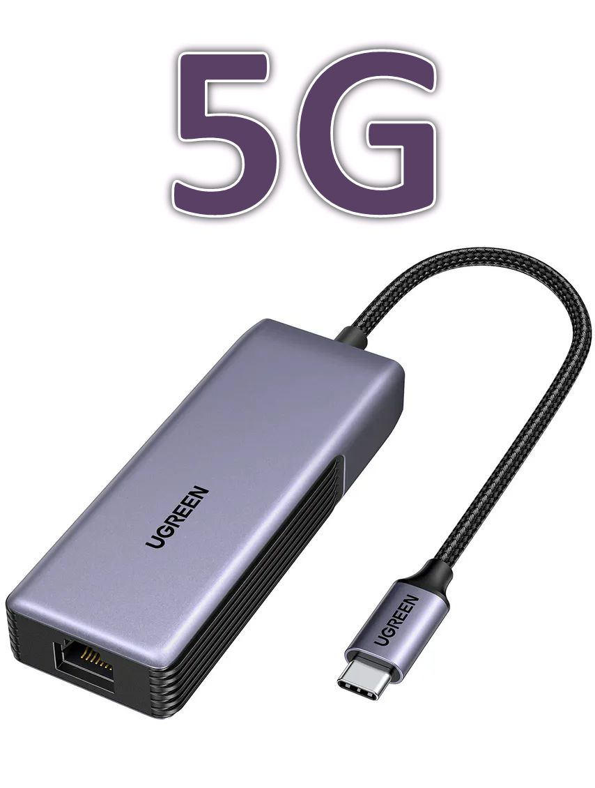 АдаптерUGREENCM848(35921)USB-CtoRJ455GbEAdapter.серыйкосмос