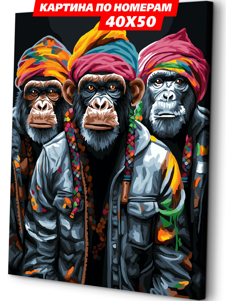 Картина по номерам 40х50 холст на подрамнике "Три обезьяны"  #1