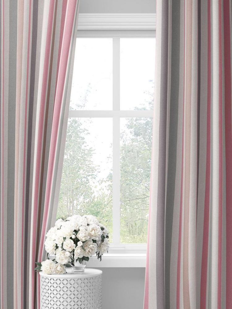 Розово-серые шторы в полоску Stripes #33010504, (275х145х2шт) #1