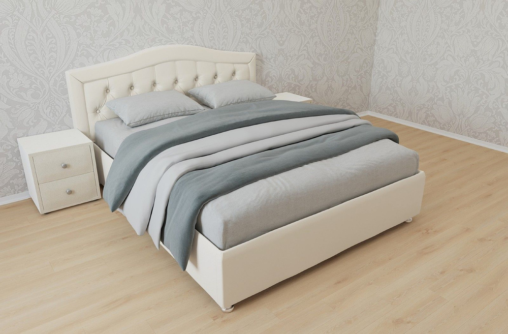 Двуспальная кровать Бермуды 180x200 с подъемным механизмом и с коробом для белья велюр белый ножки 5 #1