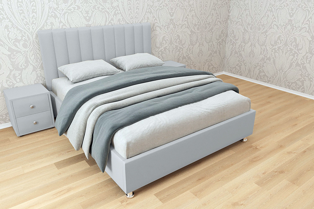 Двуспальная кровать Челси с матрасом 160x200 основание металлическое с ламелями велюр серый ножки 13 #1