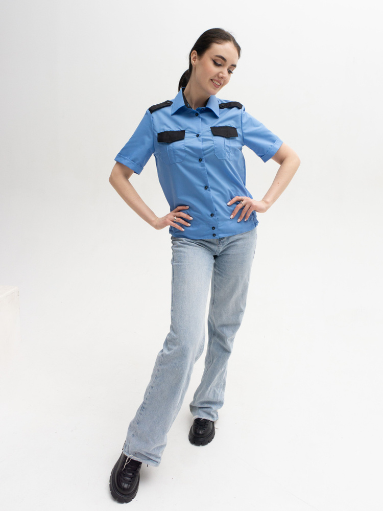 Рубашка форменная женская с коротким рукавом/ рубашка охранника на резинке  #1