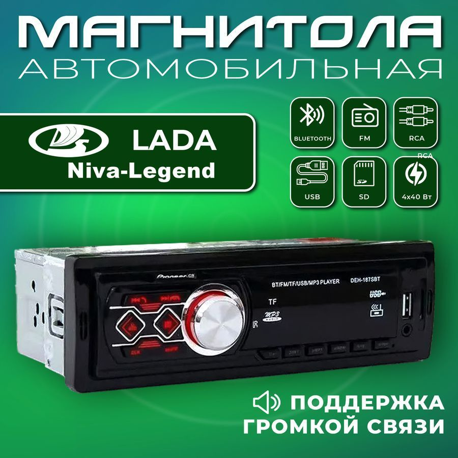 Магнитола для авто Lada Niva Legend (ВАЗ Нива Легенд) / 1din, Bluetooth,  Usb, AUX / Разъем RCA, 4 канала по 40Вт / Управление со смартфона и пульта  / Автомагнитола с поддержкой громкой