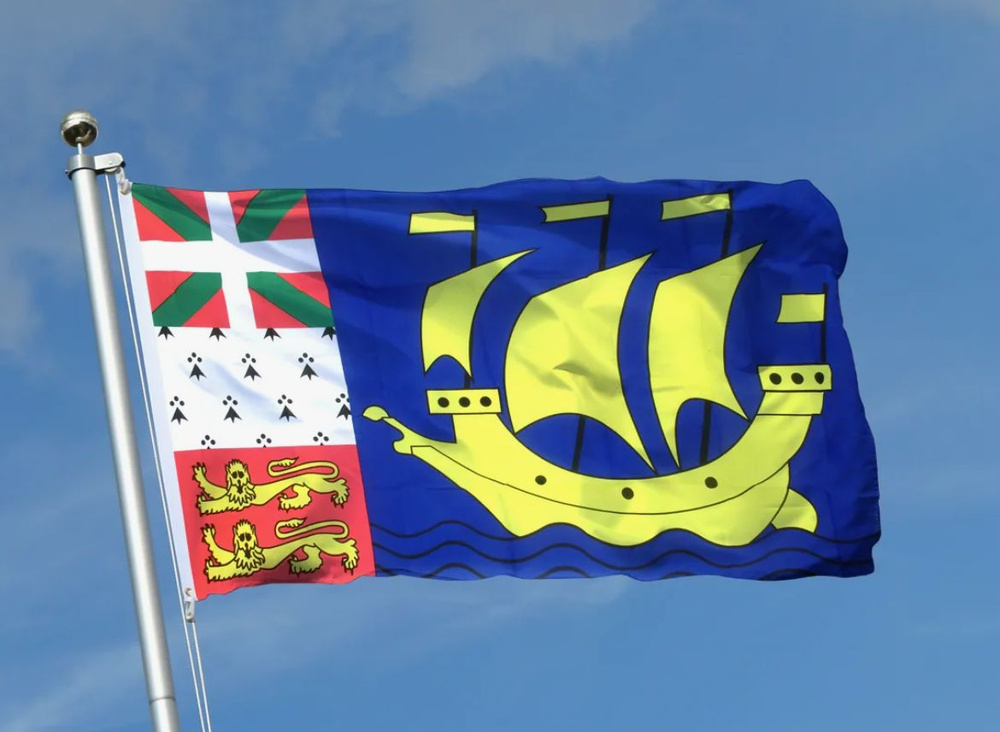 Двусторонний флаг Сен-Пьер и Микелон 40х60 см на лодку, катер или яхту с люверсами  #1