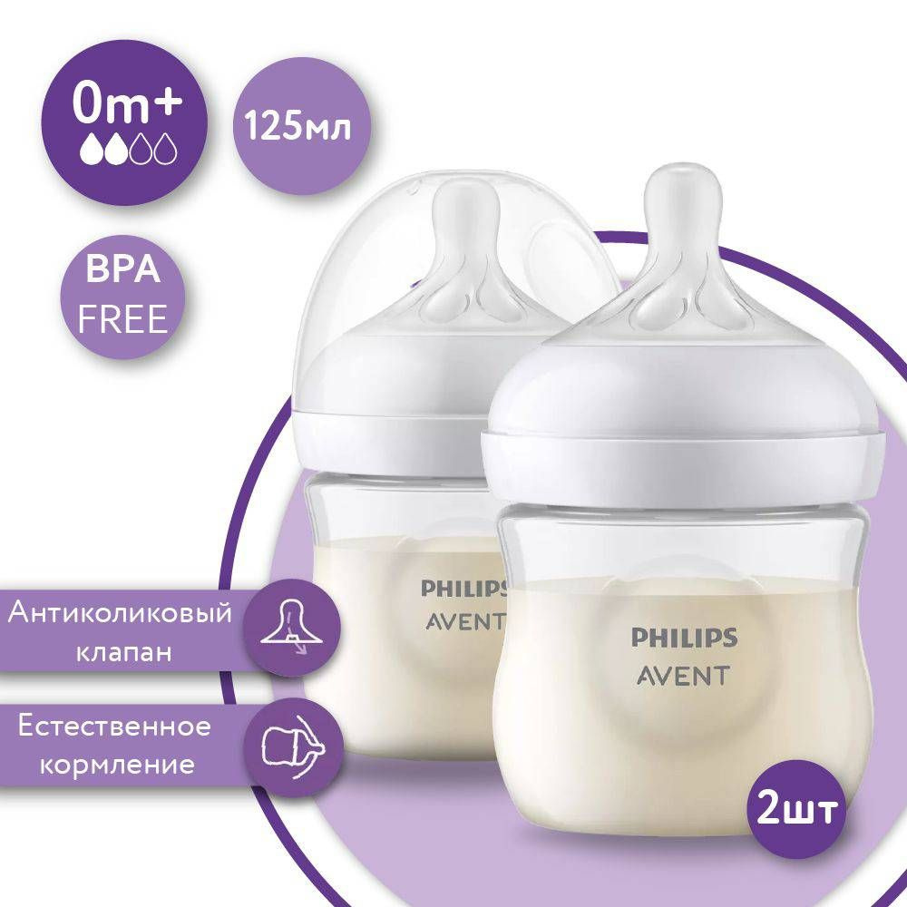 Бутылочка для кормления PHILIPS AVENT SCY900/02 Natural Response, 125 мл, 0 мес., 2 шт  #1