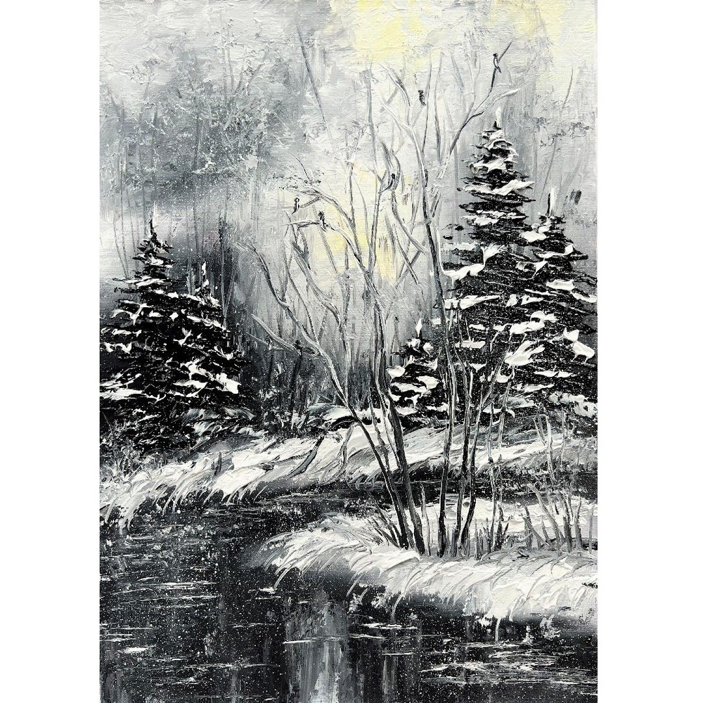 Картина маслом "Зимняя река" 35х25 см., авторская #1