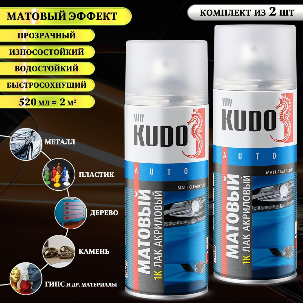 Лак KUDO, 1К акриловый, матовый, аэрозоль, 520 мл, упаковка 2 шт  #1