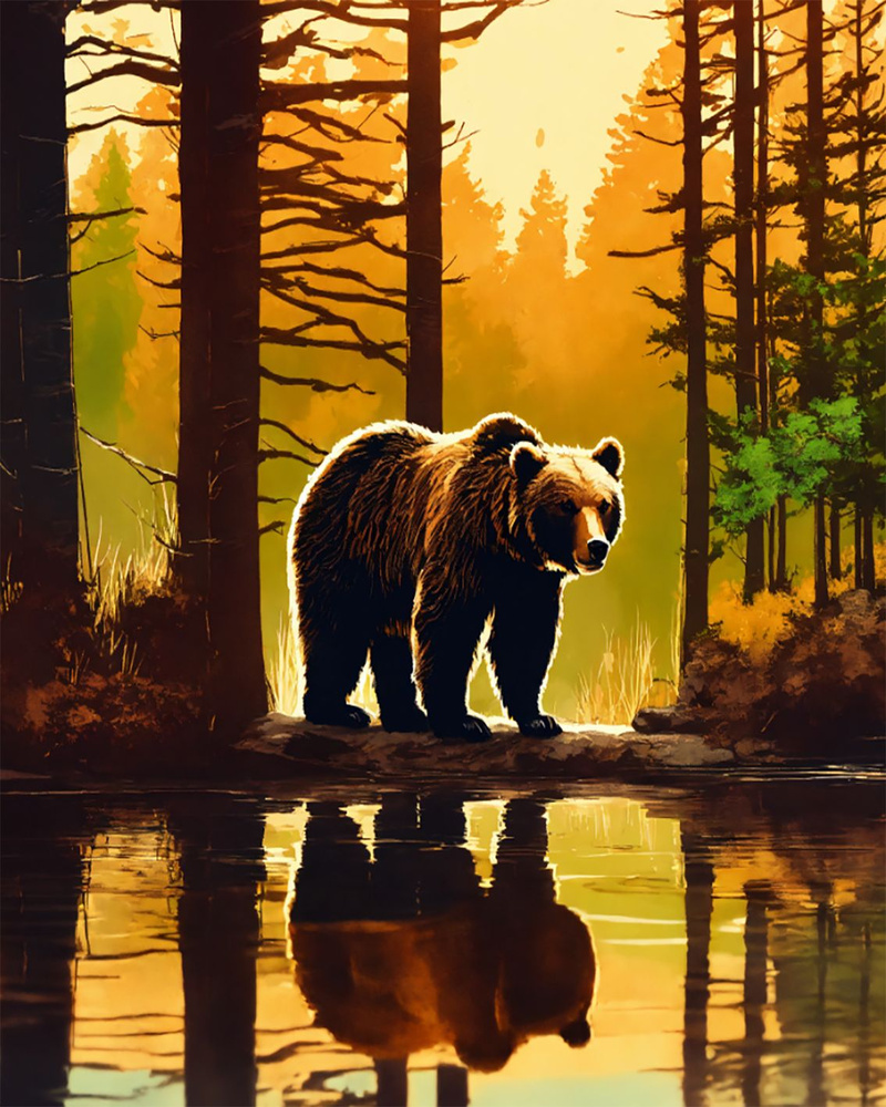 Картина по Номерам 40х50 Медведь Дикая природа / Раскраска Набор для творчества / Art Hobby Home  #1