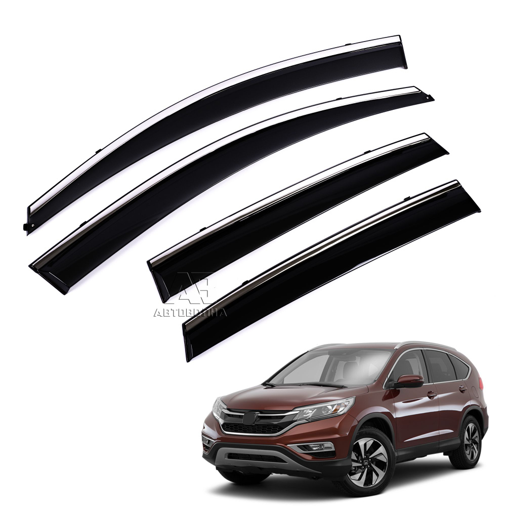 Дефлекторы боковых окон для Honda CR-V IV (Хонда СРВ 4) 2011-2018, ветровики с хром молдингом, АВТОВОЛНА #1