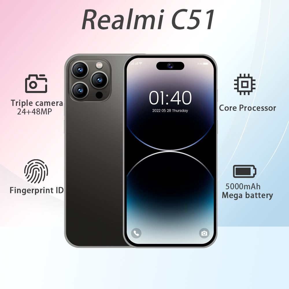 Смартфон Смартфон Игровой телефон Realmi C51 HD Ultimate Edition с 6.8-дюймовым большим экраном, сетью #1