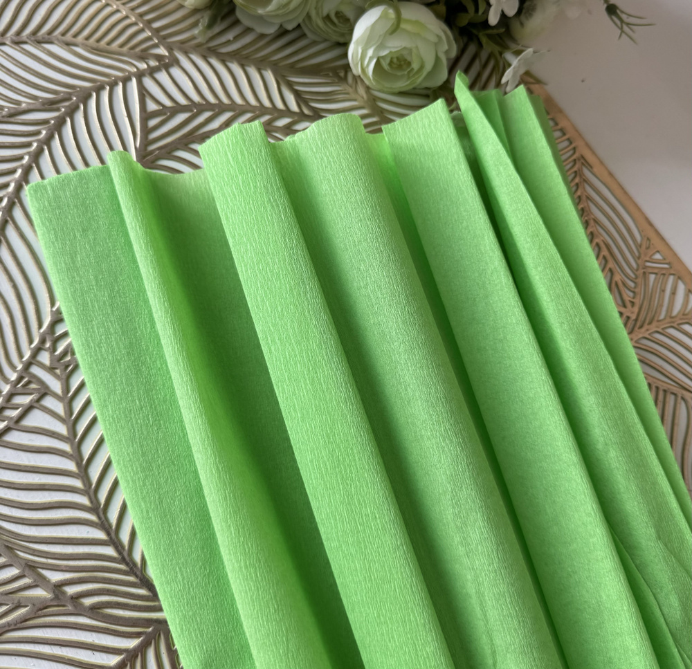 Бумага гофрированная цветная светло-зеленая/крепированная/креповая упаковочная 32 г/м, 50х250см, светло-зелёный #1