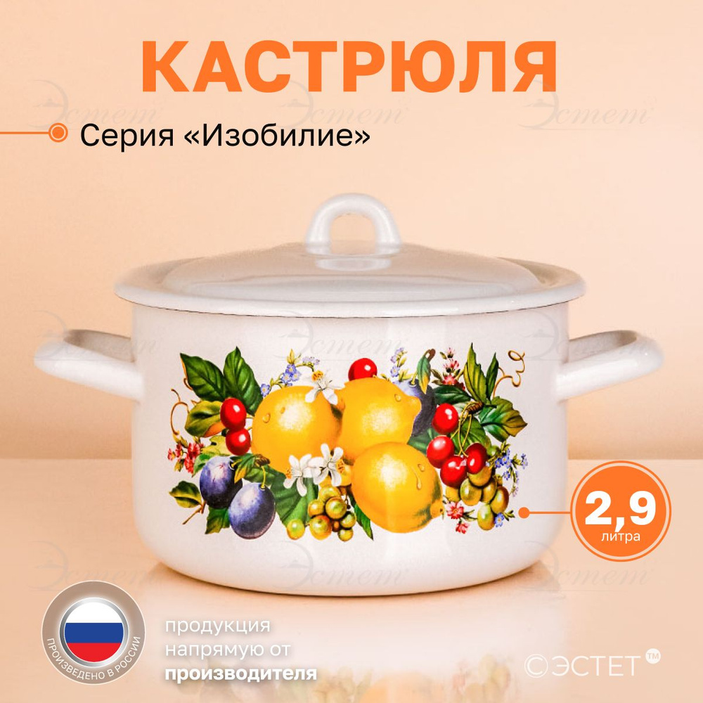 Кастрюля с крышкой 2.9 л "Эстет" эмалированная / кастрюля для индукционных плит  #1