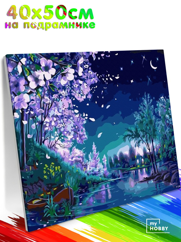 Картина по Номерам на Холсте 40х50 см Colibri Река под Звездным Небом Пейзаж С Подрамником Для Детей #1