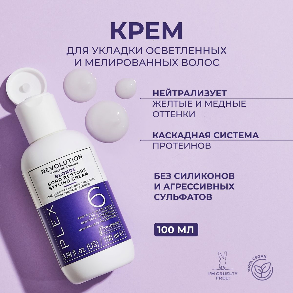 REVOLUTION HAIRCARE Крем стайлинг тонирующий для укладки осветленных волос PLEX 6 Restore Styling Cream, #1