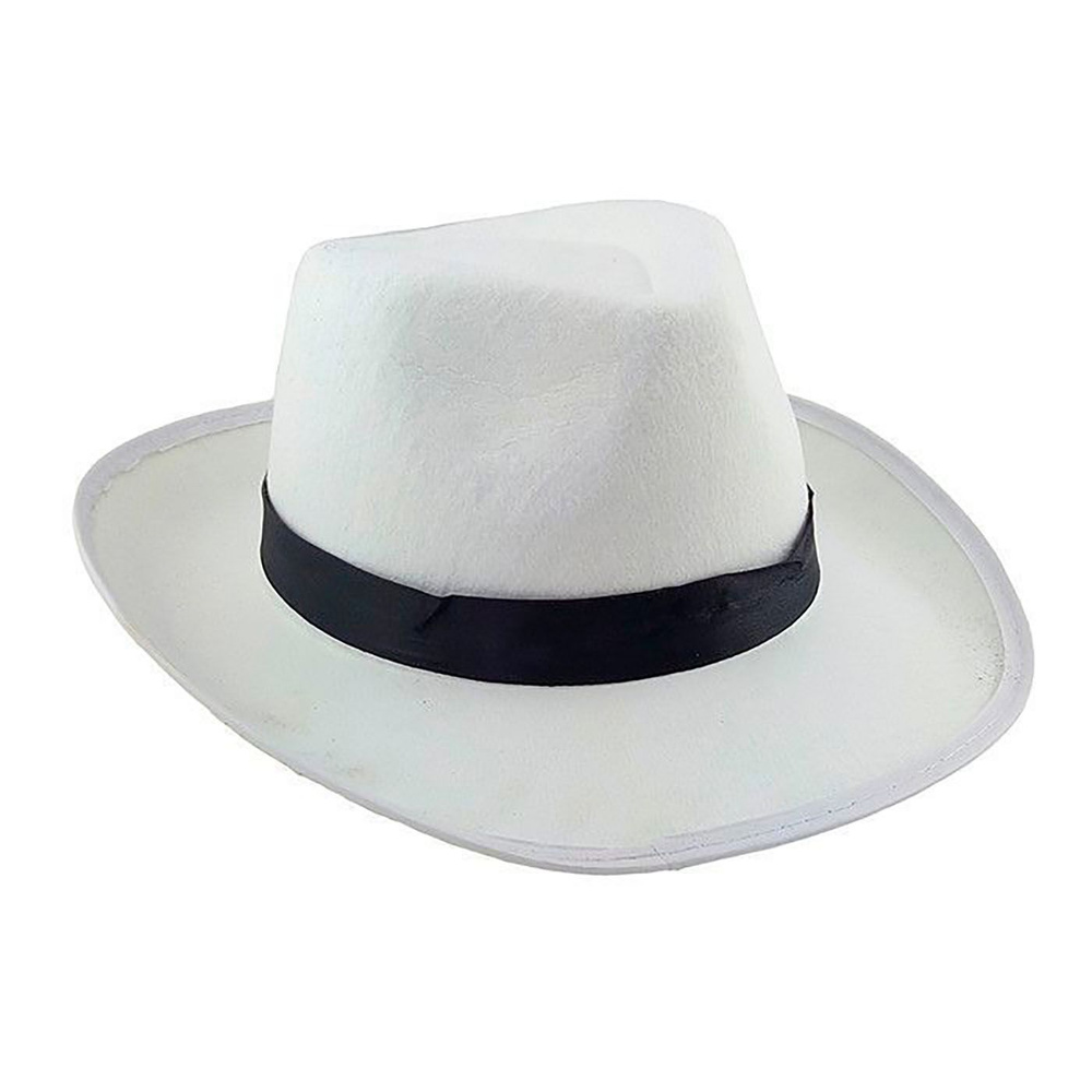 Шляпа "Гангстер" Белая с черной лентой, 1 шт. #1