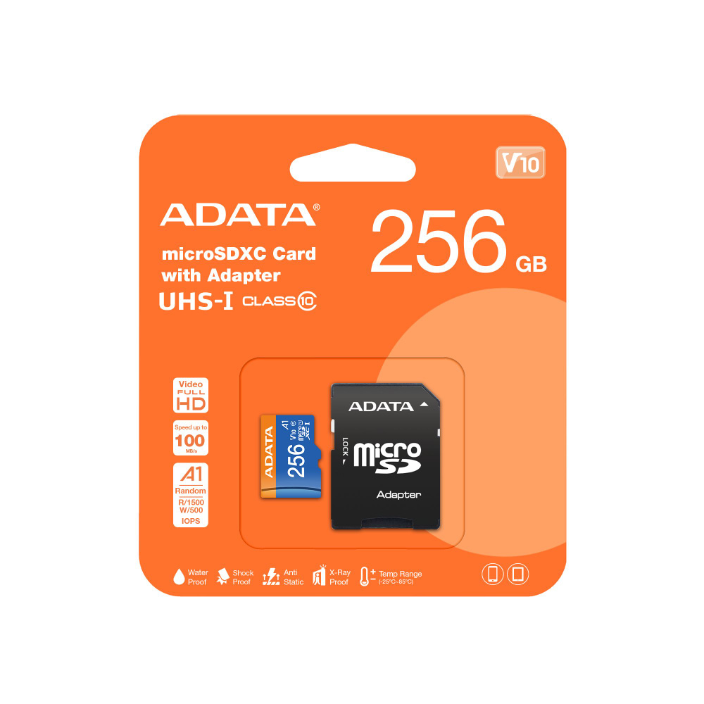 Флеш карта microSD 256GB A-DATA Premier microSDHC Class 10 UHS-I A1 100/25 MB/s (SD адаптер)  #1