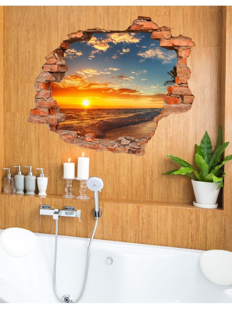 Наклейка 3D на стену природа в ванную интерьерная #1