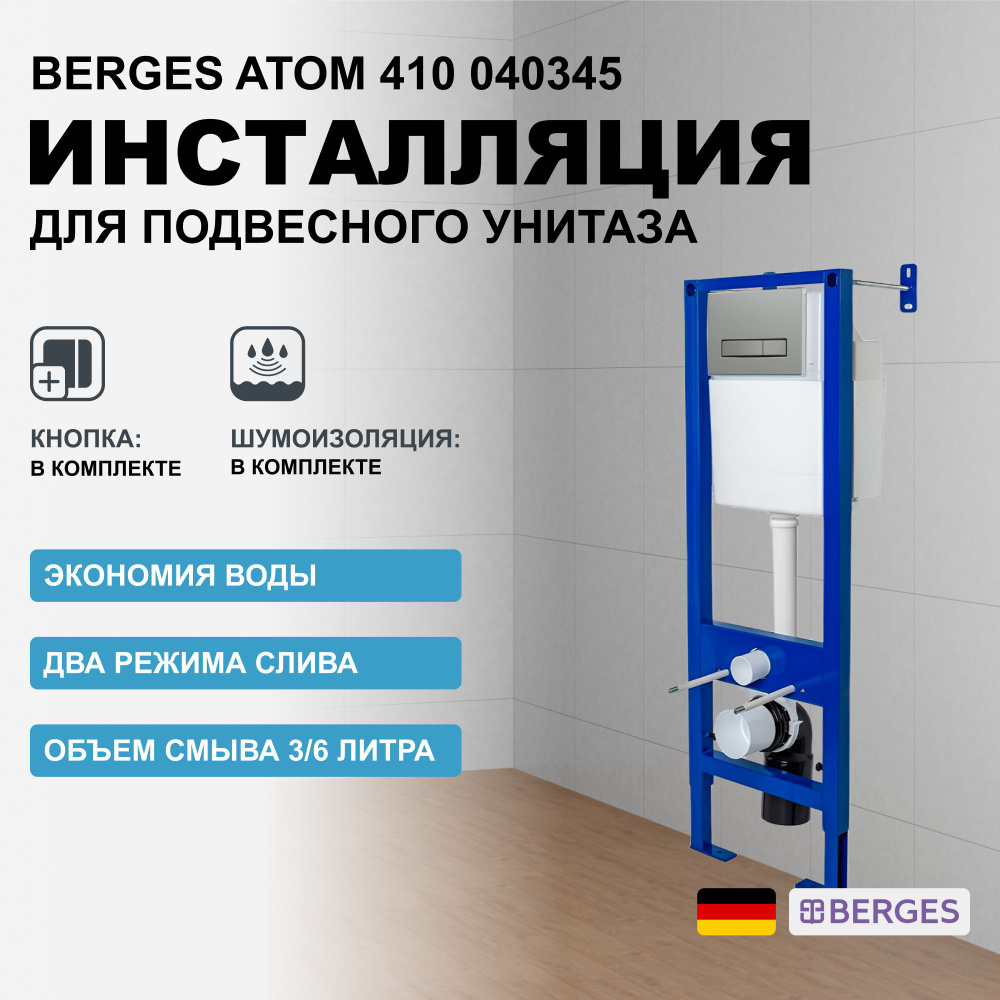 Инсталляция Berges Atom 410 040345 для унитаза с клавишей смыва Никель матовый  #1