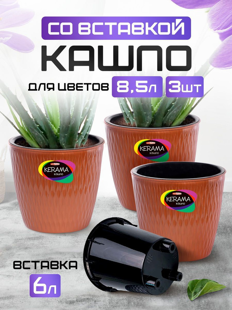 Кашпо пластиковое для цветов, горшок для растений для балкона, для улицы и сада Elfplast "Kerama" 8,5л, #1