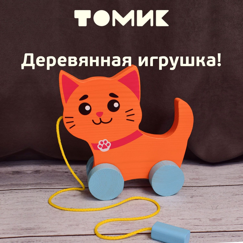 Каталка игрушка "Кошечка" развивающая деревянная Томик  #1