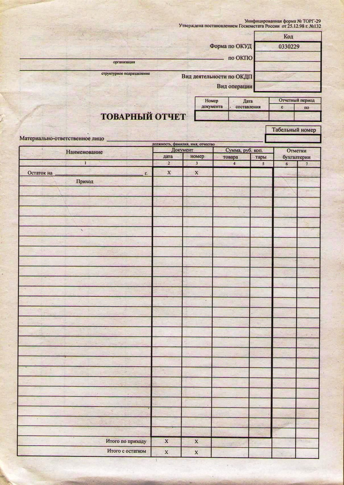 Товарный отчет, ТОРГ-29 (2 склейки по 100 листов) #1