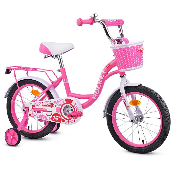Велосипед детский 2-х колесный ROCKET CANDY 16" (На 4-6 лет) С боковыми колесами, багажником, звонком #1