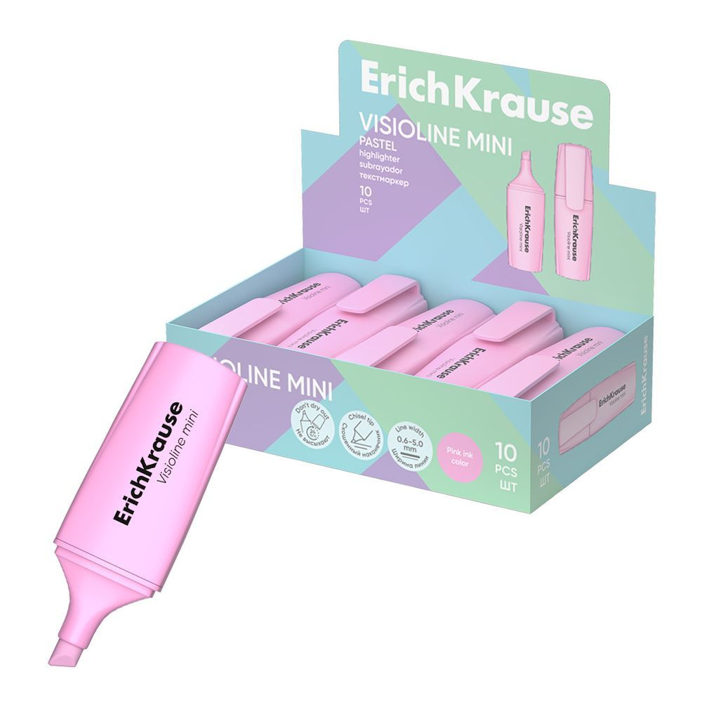 Текстмаркер ErichKrause Visioline Mini Pastel, цвет чернил розовый (в упаковке 3 штуки)  #1