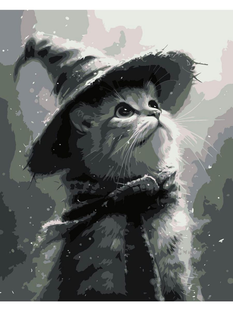 Картина по номерам кот волшебник на холсте с деревянным подрамником размер 40х50, акриловые краски, кисточки, #1