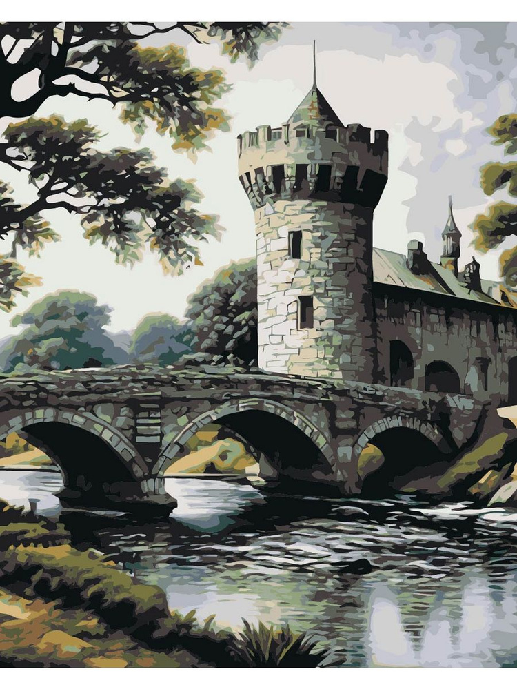 Картина по номерам средневековый замок на холсте с деревянным подрамником размер 40х50, акриловые краски, #1