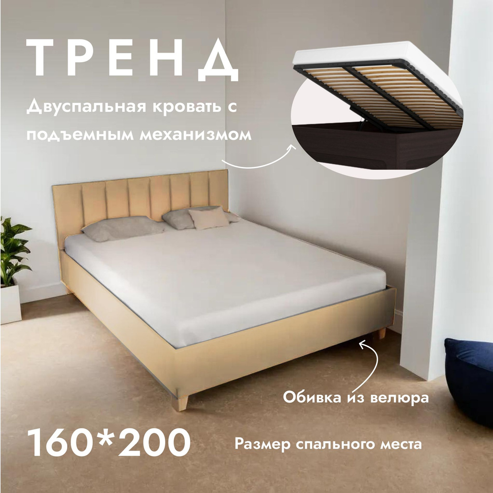 Двуспальная кровать Тренд 160х200 см, с ортопедическим подъемным механизмом, цвет бежевый  #1