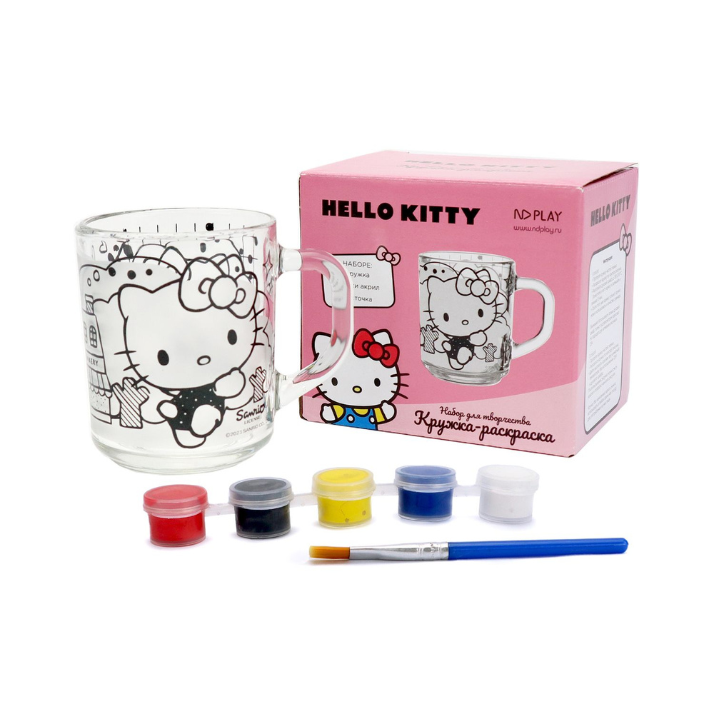 Кружка-раскраска стеклянная ND Play в наборе для росписи с красками / Hello Kitty (230 мл), 311168  #1