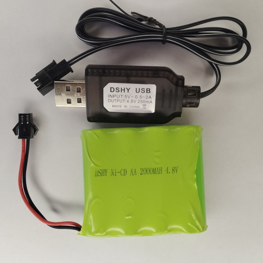 1 шт. аккумулятор АКБ батарейка АА 4.8V 2000 mAh разъем SM-2P с проводом зарядки USB для игрушек на радиоуправлении #1