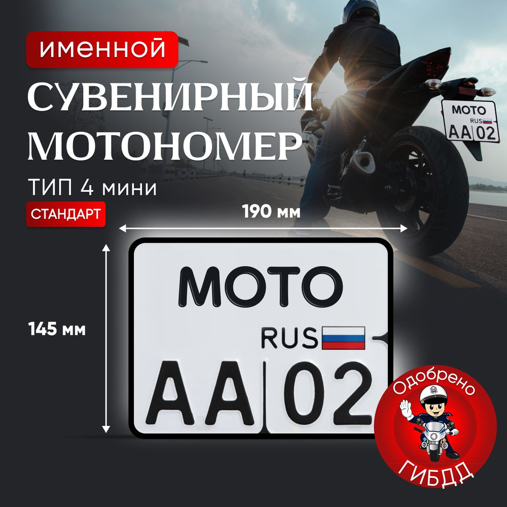 Номера Мини мото Тип-4, С Флагом России/Стандарт, сувенирный 1 шт.  #1