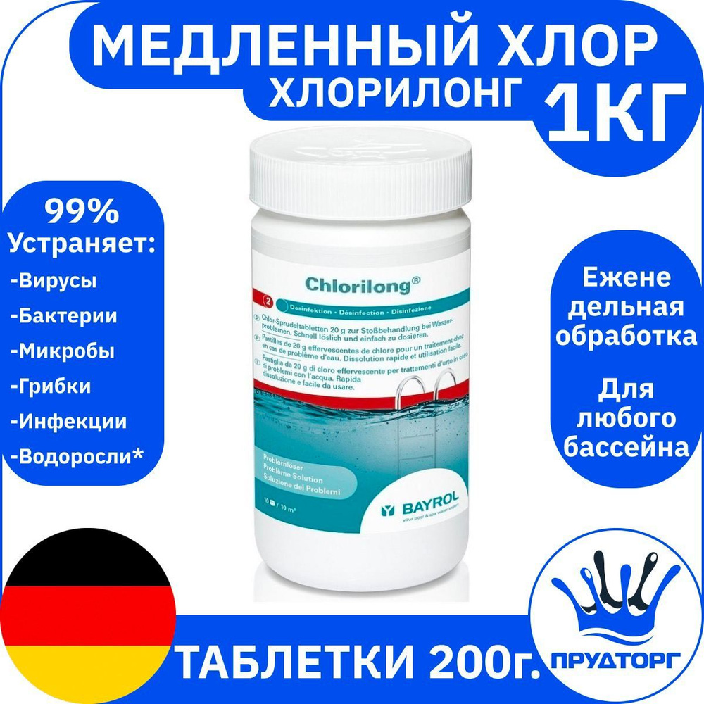 Химия для бассейна "Хлорилонг" (1 кг) Таблетки 200 гр. / Немецкое средство для ухода за водой "Bayrol", #1