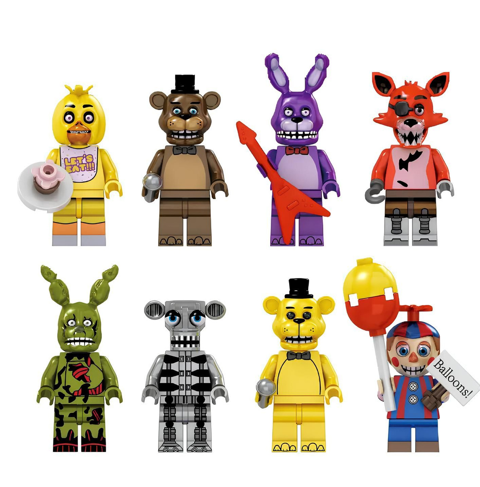 Набор минифигурок Аниматроники ФНАФ / Пять ночей у Фредди FNAF совместимы с конструкторами лего 8шт (4.5см, #1