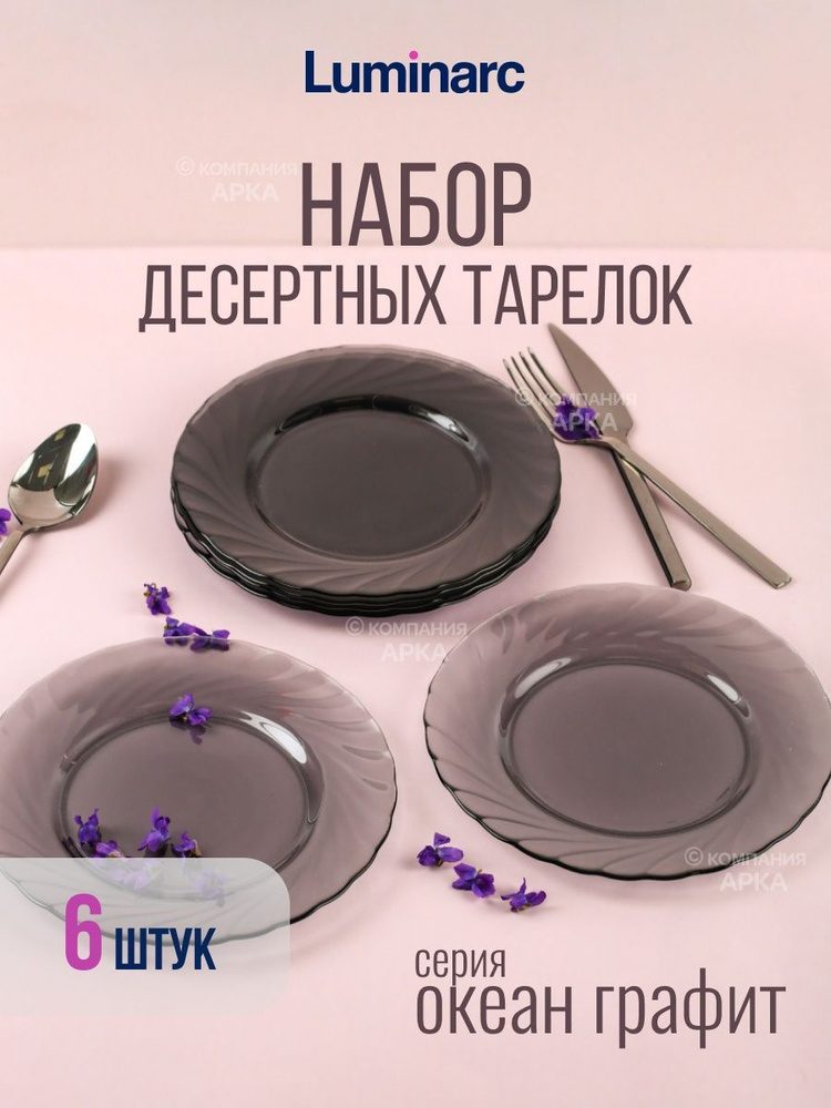 Набор десертных тарелок ОКЕАН ГРАФИТ 19.6см 6шт #1