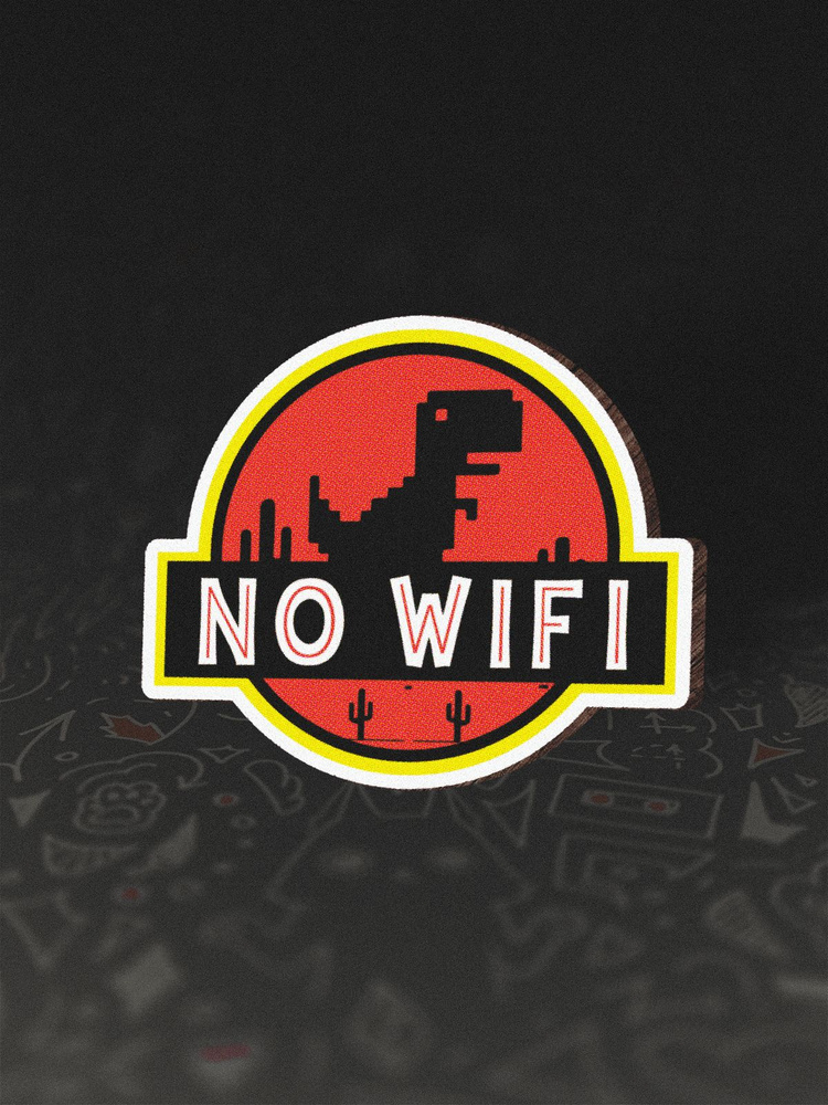 Деревянная брошь на рюкзак или сумку No Wifi Динозавр #1