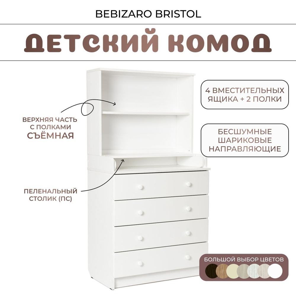 Комод пеленальный BEBIZARO BRISTOL WHITE PREMIUM #1