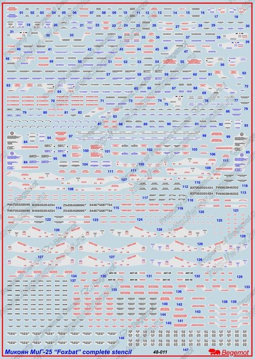 48-011 Деколь Микоян МиГ-25 технические надписи 1.48 #1