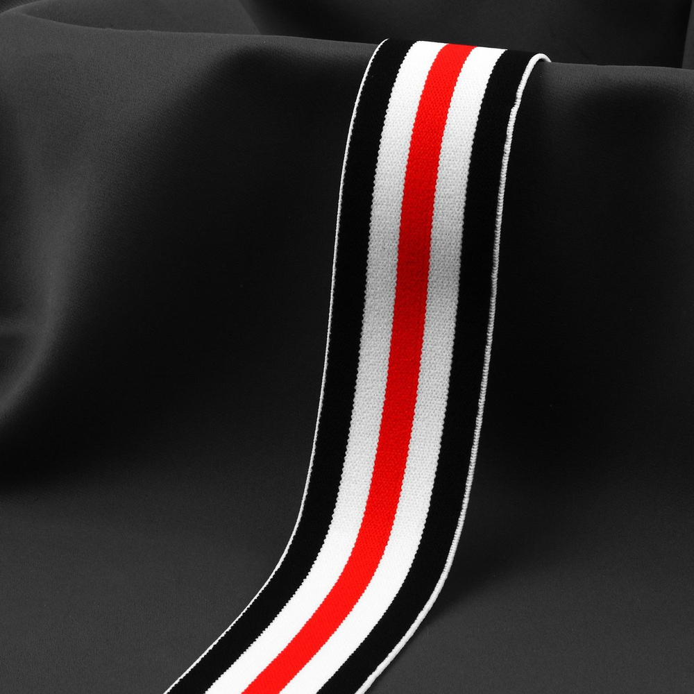 Резинка тканая "Полосы", мягкая, 40 мм, 4,5 м, цвет чёрный/белый/красный  #1
