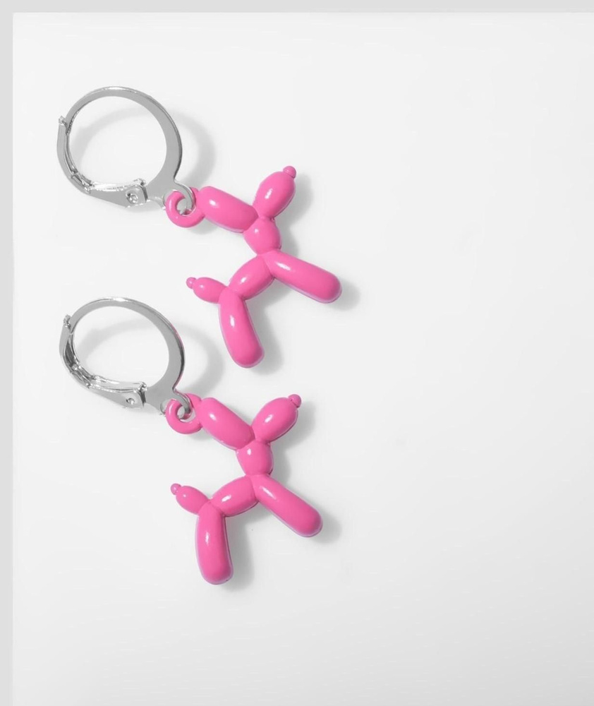 Серьги Собачки игрушечные, цвет розовый в серебре #1