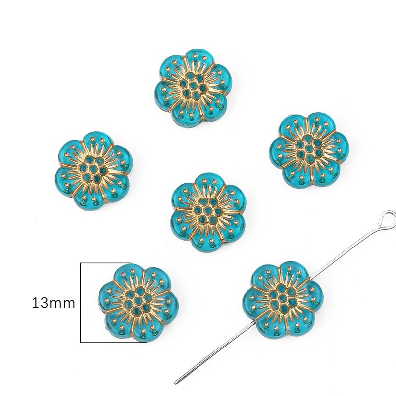 Бусины акриловые для рукоделия, цвет бирюзовый, форма цветочек, 13 мм, 50 шт/уп.  #1