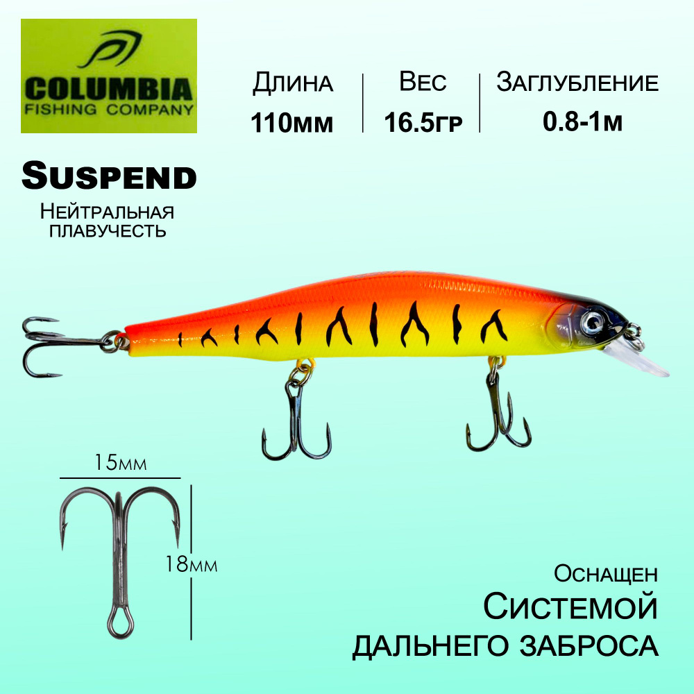 Воблер Columbia Fishing 110мм / 16.5гр / 0.8-1м Orbit Нейтральный Suspend Суспендер Minnow Мелководный #1