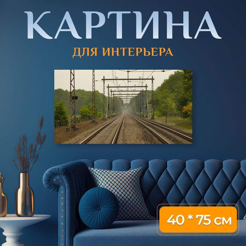 Картина на холсте "Поезд, железнодорожная линия, нидерланды" на подрамнике 75х40 см. для интерьера  #1